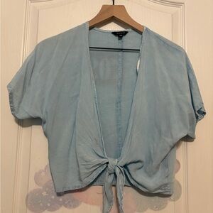 Light Blue Tie-Front Blouse